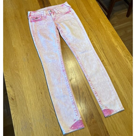 True Religion Womens Jeans Size 26 Pink Lava Acid Wash Basic Skinny Flap Pockets - Picture 10 of 10
